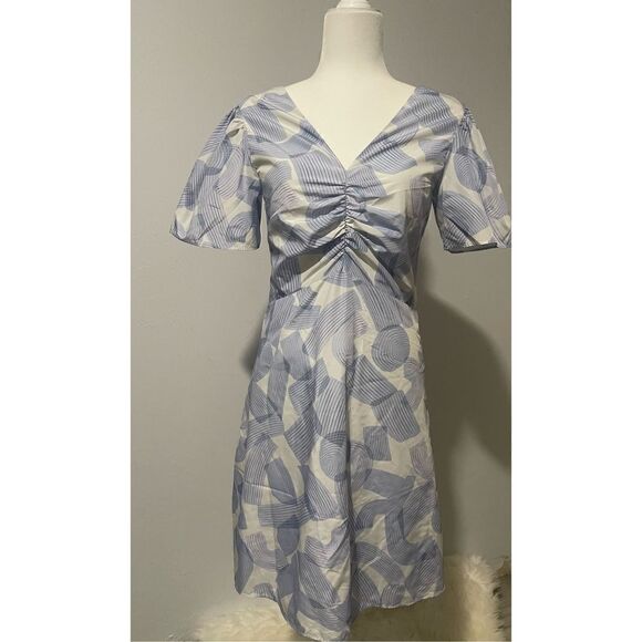 Club Monaco Ruched front dress blue print (0) - Picture 2 of 10